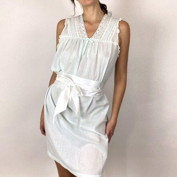 Vintage Baby Blue Cotton Lace Nightgown Slip Dress - Picture 3 of 10